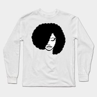 black and white afro art woman simple art Long Sleeve T-Shirt